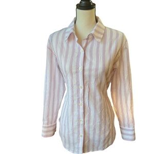 LEUNI Pink and Grey Striped Button Down Cotton-Blend Shirt | WConcept | sze M